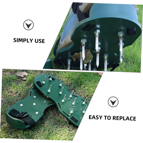 Replacement Lawn Aerator Shoes Spikes 20 Metal Pegs For Grass Shoes Durable Lawn Care Gear bottom view with spikes attached