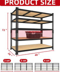 Beefy Heavy Duty Garage Storage Shelves Five Tier Metal Rack With 650 Lbs Per Shelf And 3250 Lbs Total Load Capacity Powder Coated Steel Frame With Thickened Wood Boards For Garage And Workshop, 48x24x72 in