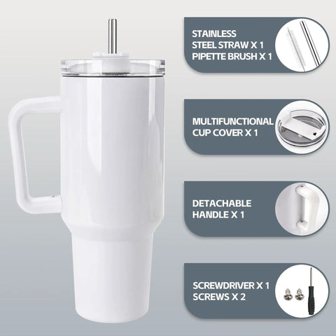8 Pack 40 Oz Sublimation Tumblers With Handle Stainless Steel Blank Insulated Travel Mugs With straw and detachable handle