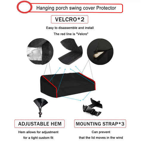 Weatherproof Hanging Porch Swing Cover With Seam-Taped Edges Outdoor Patio Swing Protector Made From Durable 420D Oxford Cloth