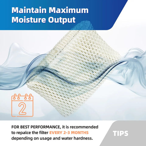 WF2 Compatible Humidifier Filter Replacement 2 Pack for Starry Night and Kaz Models with moisture output tips and calendar icon