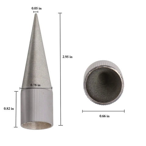 Round Hole Punch Grinder Tool for Leather Craft 3 to 16 mm, side and top view with dimensions visible