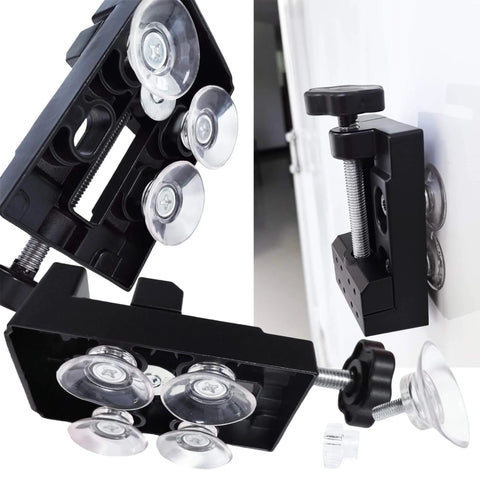 Mini Bench Clamp Vise for Jewelry and Watch Repair with adjustable jaws, black aluminum alloy, 4.2x2.4x1.37 inches, side view.