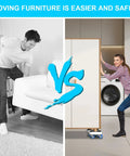 Furniture Movers With 360 Degree Swivel Wheels And Anti Slip Groove Base For Smooth Glide Moves shown with two methods of moving furniture.