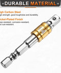 Six-Piece Impact Driver Socket Adapter Extension Set with nickel-plated high-carbon steel 1/4 inch square to hex shank, silver yellow