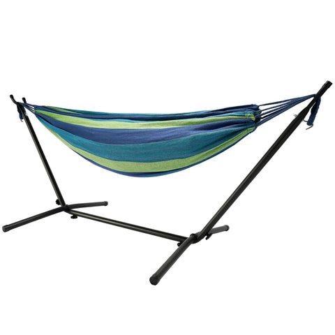 Heavy Duty Steel Stand Outdoor Hammock For Two People With 450 Lb Capacity Portable Beach Backyard Garden Patio 100 By 40 By 38 Inch Blue Durable Steel Frame Makes Setup A Breeze For Backyard Lounging And Travel Or Kick Back
