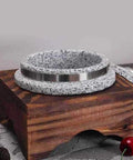Heavy Duty Korean Granite Stone Bowl With Lid And Wood Base For Rice Cooker Meals, Ceramic Pot Casserole, 14cm Diameter