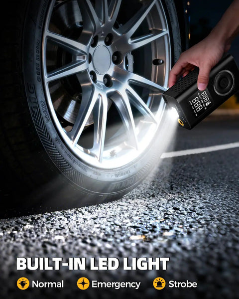 Wireless Portable Tire Inflator With Digital Pressure Gauge And Built In Led Light For Cars Bikes And Sport Gear Type C Rechargeable Smart Air Pump using LED light on tire.