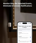 P100 2 In 1 Door And Window And Vibration Sensor With Thread Zigbee And Matter Compatibility For Apple Home Assistant Google Home Alexa SmartThings White on door frame with phone app