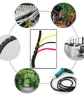 Spiral Cable Wrap Ten Feet One Half Inch Flexible Wire Sleeve for PC TV showing various uses with multiple cables and scenery.