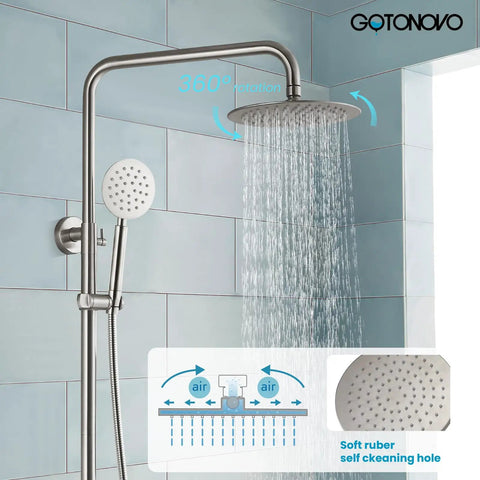 Upgrade Your Shower With A Rugged Stainless Steel 8 Inch Rain Head System Three Function Handheld Spray SUS 304 Brushed Nickel Finish