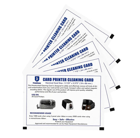 Top Tier CR80 Heavy Duty Presaturated Cleaning Cards 10 Pack For ID Badge Printers Smooth Operator maintenance cards stacked.