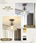Farmhouse Semi Flush Ceiling Light With Slick Oil Rubbed Bronze Finish And Clear Glass Shade For Kitchen And Bedroom Vintage Rustic Industrial Style 11 Inch Flush Mount Fixture shown in day and night settings.