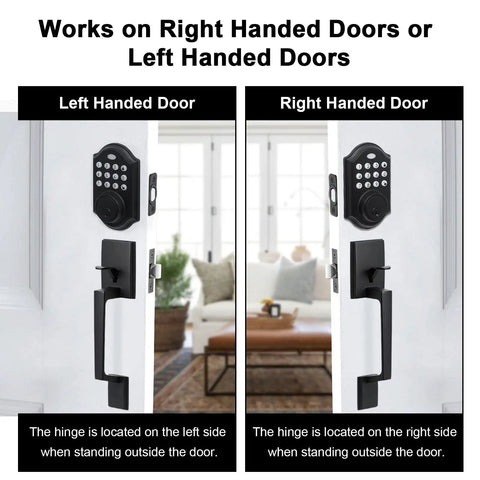 Keypad Deadbolt Electronic Keyless Entry Door Lock With Handle works on left and right-handed doors, matte black finish