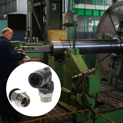 Solid 6 Pc Set Of Threaded Straight Push Fit Air Line Fittings Includes 3/4 Inch And 12mm Connectors With Impact Resistant Pu Nylon Pneumatic Couplers For Heavy Duty Industrial Air Tube Applications That Get The Job Done Fast on industrial machinery