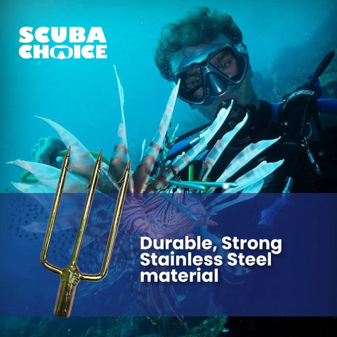 Pro Grade Three-Prong Spearfishing Harpoon Tip 8mm Stainless Steel With Chrome Gold Barbed Fork Finish underwater hunting