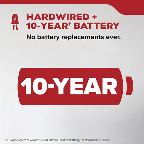 Smoke Detector With Hardwired Power And 10 Year Battery Backup 20SA10V Voice Alerts 85 Decibel Alarm Easy Install 1 Pack Great For Fast Clear Fire Warnings And Home Safety, 10-year battery graphic