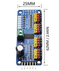 PCA9685 16 Channel 12 Bit PWM Servo Driver Module With I2C Interface for MG90S SG90 MG995 Servos image, dimensions 25x62mm