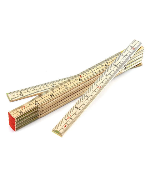 Two Pack Folding Wood Rule 6 Ft 6 In Ruler With US And Metric Measurements For Carpenters One Hand Operation showcasing folded view