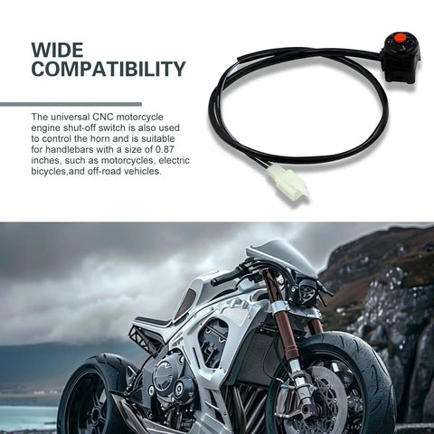 Badass Universal Motorcycle Kill Switch With Horn Button Handlebar Mounted Starter Toggle Wiring Harness Clamps For Street Cruiser And Dirt Bike Riders, engine shut-off switch with red button, wiring harness.