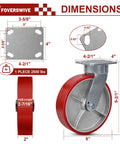 Built Like A Tank 8x2 Heavy Duty Casters Pair Kingpinless Polyurethane Wheels With Hardened Steel Cores showing dimensions and specifications.