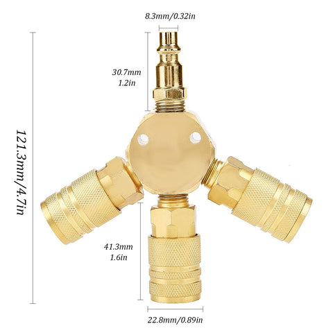 3-Way Air Manifold Steel 1 Quarter Inch Universal Air Hose Splitter For Air Compressors With Quick Connect Fittings front view