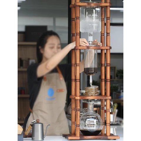 Dope Slow Drip Cold Brew Coffee Tower With Adjustable Dripper And Spacious 3000Ml Glass Jug in use with coffee brewing.
