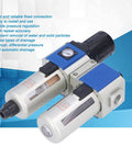 Heavy Duty 3 In 1 Pneumatic Air Filter Regulator Lubricator Combo With Water Oil Trap Separator, silver body, blue top