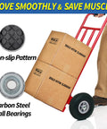 Hand truck with 10x3.00-4 Flat Free Tire And Wheel Assembly for carts, featuring non-slip pattern and carbon steel ball bearings