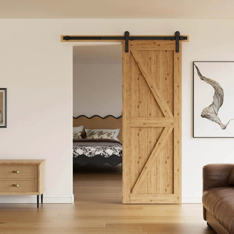 Heavy Duty 6 Ft Sliding Barn Door Hardware Kit With Quiet Nylon Wheels, Easy To Install, Fits 36 Inch Wide Door, installed view