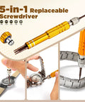 All In One Watch Repair Tool Kit With Press Tool And Link Removal Set Spring Bar Tool Set Battery Replacement Kit Case Back Opener And Watch Band Tools for DIY watch maintenance.