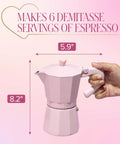 Pink Stovetop Espresso Maker 6 Cup Moka Pot With Heart Knob For Rich Aromatic Espresso At Home Italian And Cuban Style Coffee Pot Great For Coffee Lovers shown in hand to highlight size