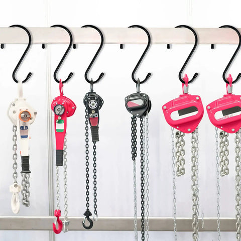 Heavy Duty 6 Inch S Hooks Set Of 12 Vinyl Coated No Slip Metal Hangers for tools on rack, black coating, indoor use
