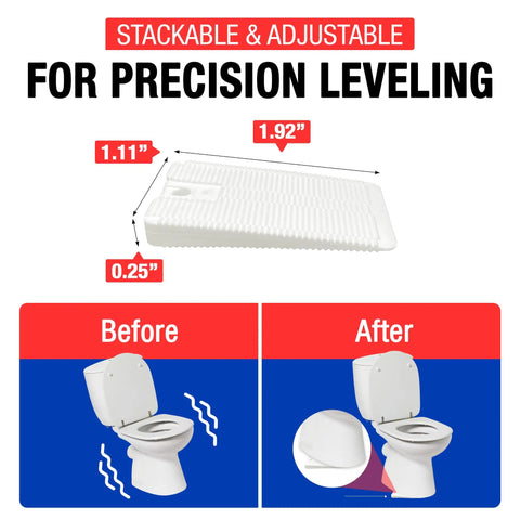 Wobble Wedge Flexible Plastic Shims 30 Pack For Home Improvement And DIY Furniture Leveling Toilet Leveler Before and After Use
