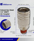 Sturdy Steel Air Coupler One Fourth Inch Flow Size NPT Male Thread Quick Connect With Pre Applied Sealant For Leak Free Air Tool Connections