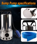 Heavy Duty Submersible Sump Pump With Stainless Steel Build 4000 GPH High Flow 7.2M Hose And 5M UL Wire Great For Pools Ponds Basements And Rooftops