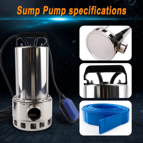 Heavy Duty Submersible Sump Pump With Stainless Steel Build 4000 GPH High Flow 7.2M Hose And 5M UL Wire Great For Pools Ponds Basements And Rooftops