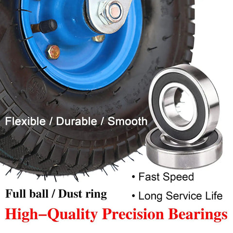 Set Of Four Heavy Duty Pneumatic Swivel Casters With 8 Or 10 Inch Natural Rubber Tires For Industrial Carts showing tire and precision bearings.