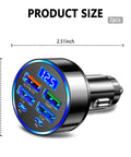 Six Port Usb C Car Charger With Pd Qc3.0 Fast Charging And Voltage Monitor Built Different Essential For Your Ride Fam Fits All iPhones And Androids Double Pack showing product size dimensions 2.51inch x 1.57inch.
