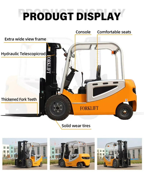 Heavy Duty Electric Forklift Truck Rolled Out As A Straight Shooter Warehouse Workhorse For Narrow Aisles And Heavy Cargo Hauling With No Hassle Counterbalance Lifting Power, showing side view with reinforced frame.