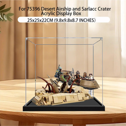 Ultra Clear Acrylic Display Case For Lego 75396 Desert Airship And Sarlacc Crater, Dustproof 2mm Thick Transparent Box on display table.