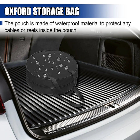 16 Inch Round Cable Organizer Bag For EV Cords And Jumpers, Waterproof 600D Oxford Storage Case in car trunk
