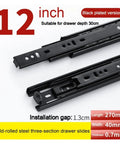 3-Section Full Extension Drawer Slides With Ball Bearing, 100 Lb Capacity, Side Mount, Quiet Glide, Black, 12 Inch, Heavy-Duty