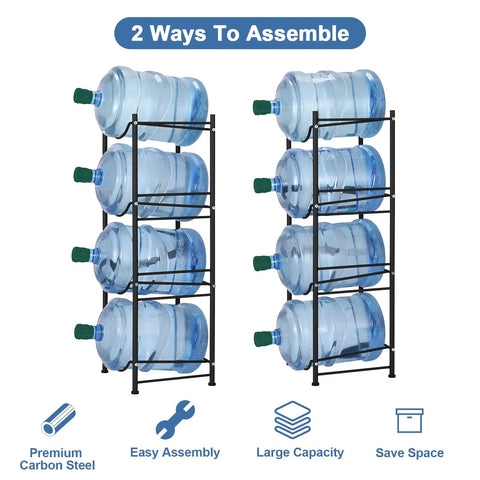 Heavy Duty 4 Tier 5 Gallon Water Jug Holder Rack with Detachable Bottle Organizer Shelf for Home Kitchen Office Breakroom