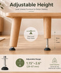 Premium Adjustable Leveling Feet For Uneven Floors 4 Pack M8 X 1.25 Cabinet Legs shown on a wooden table, highlighting adjustable height feature.