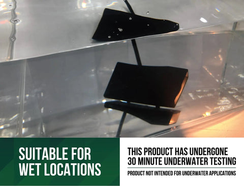 Low Voltage LED Wedge Deck Rail Light Kit 2W 2700K Warm Glow IP65 tested underwater for durability, shown in water tank.