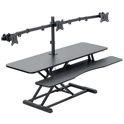 Height Adjustable 48 Inch Standing Desk Converter With Triple Monitor Mount For 21.5 To 27 Inch Screens Up To 15.4 Lbs Each