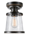 Charlie One Light Outdoor Indoor Semi Flush Mount Ceiling Light In Oil Rubbed Bronze With Clear Seeded Glass Shade Weather Resistant Bulb Not Included