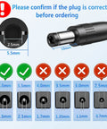 Diagram of DC connector sizes for 12V 2A DC Power Adapter For Roland FP 10 And PSB 5U showing correct measurements.