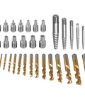 Heavy Duty 35-Piece Screw Extractor And Drill Bit Set For Pulling Broken Studs Stripped Bolts Rusted Seized Fasteners With Left Hand Cobalt Bits, sizes shown